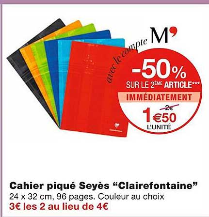 Cahier Piqué Seyès "clairefontaine"