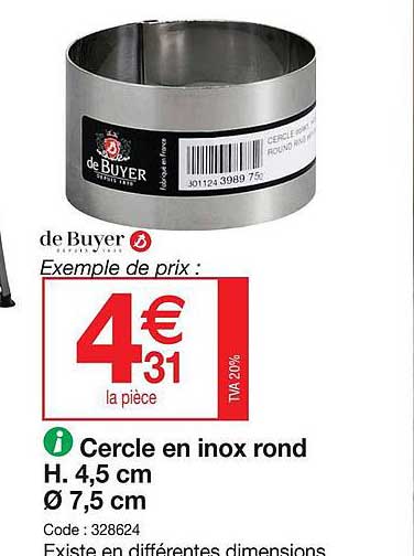 cercle en inox rond h.4,5 cm ø 7,5 cm