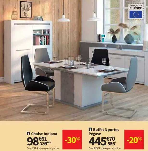 chaise indiana, buffet 3 portes pégase