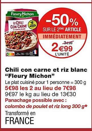 chili con carne et riz blanc "fleury michon"