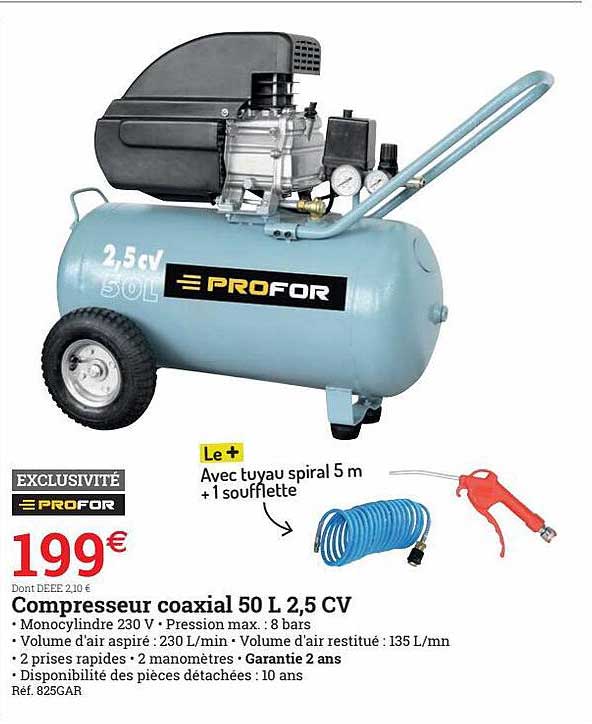 compresseur coaxial 50l 2,5 cv profor