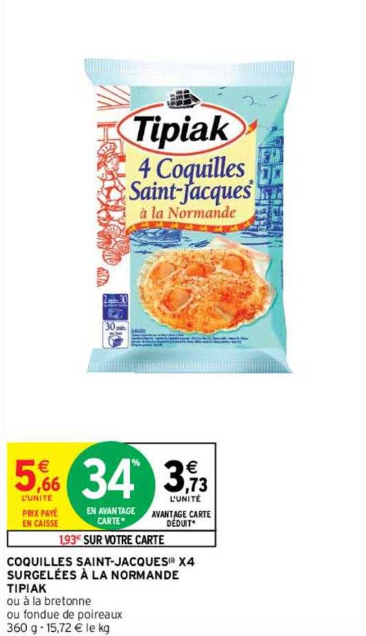 coquilles saint-jacques x4 surgelées à la normande tipiak