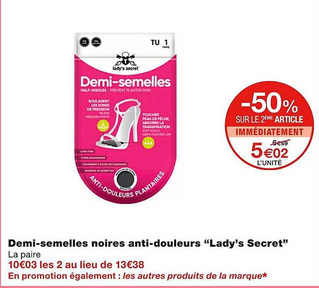 demi-semelles noires anti-douleurs "lady's secret"