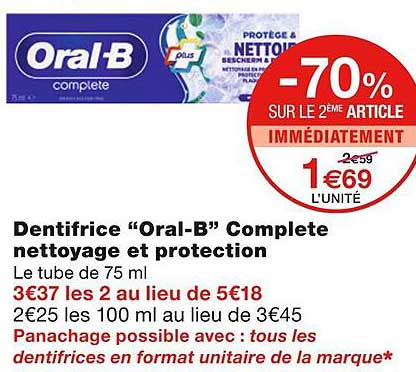 dentifrice "oral-b" complete nettoyage et protection