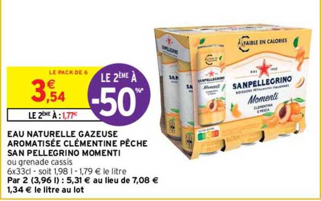 eau naturelle gazeuse aromatisée clémentine pêche san pellegrino momenti