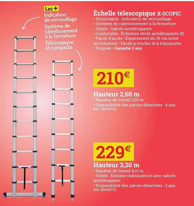 échelle télescopique x-scopic hauteur 2,60 m, hauteur 3,20 m