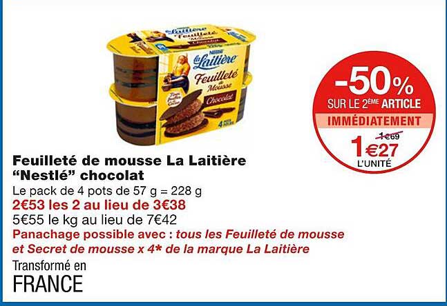 Feuilleté De Mousse La Laitière "nestlé" Chocolat