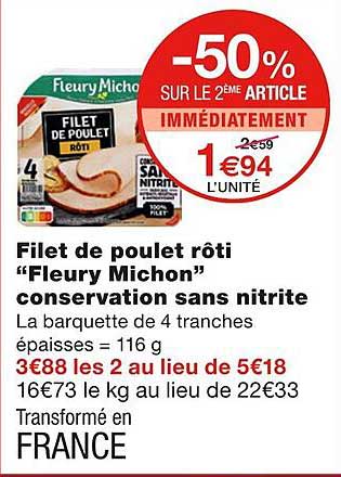 filet de poulet rôti "fleury michon" conservation sans nitrite