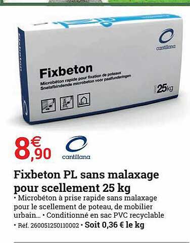fixbéton pl sans malaxage pour scellement 25 kg