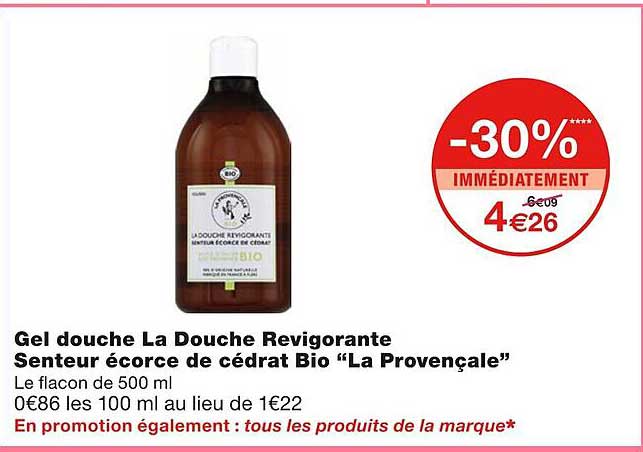 gel douche la douche revigorante senteur écorce de cédrat bio "la provençale"