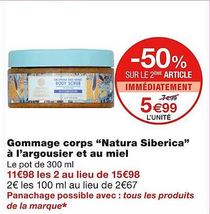 gommage corps "natura siberica" à l'argousier et au miel