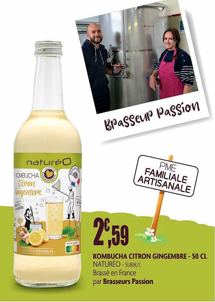 Kombucha Citron Gingembre Naturéo - 50cl