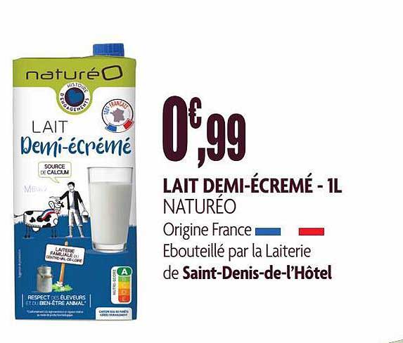 lait demi-écrémé naturéo - 1l