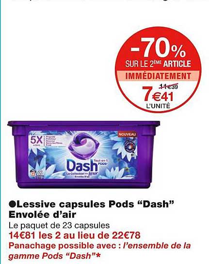 lessive capsules pods "dash" envolée d'air