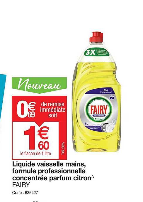 liquide vaisselle mains, formule professionnelle concentrée parfum citron fairy