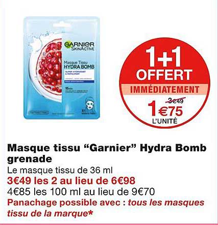 Masque Tissu "garnier" Hydra Bomb Grenade