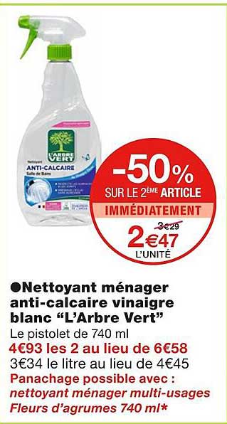 nettoyant ménager anti-calcaire vinaigre blanc "l'arbre vert"