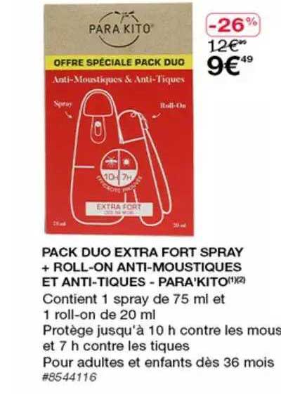 Pack Duo Extra Fort Spray + Roll-on Anti-moustiques Et Atni-tiques - Para'kito