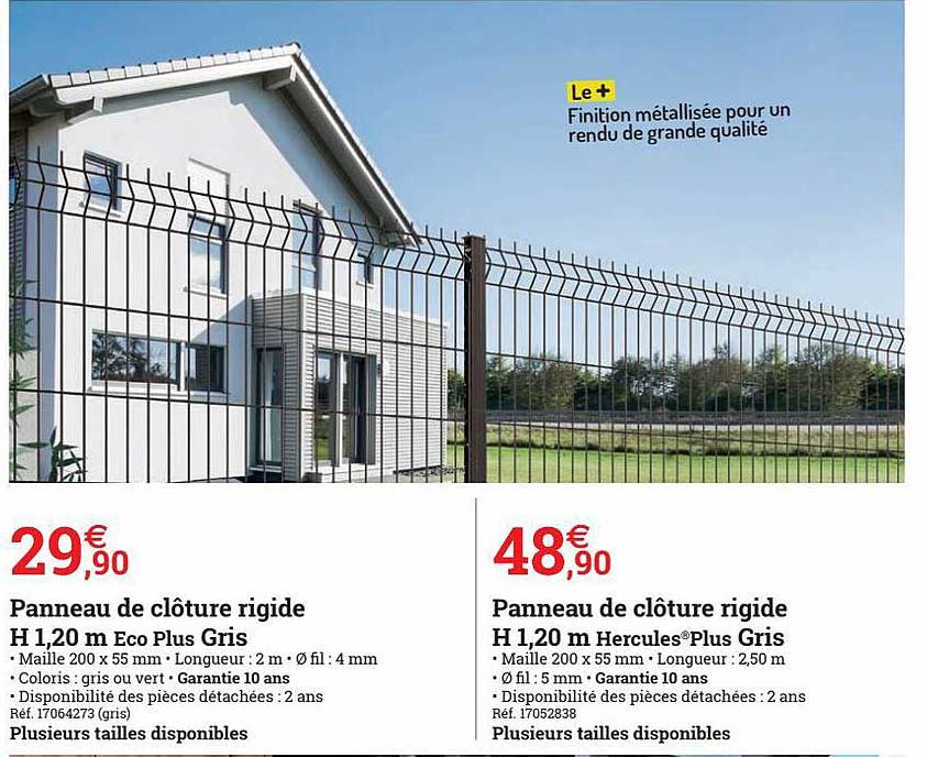 panneau de clôture rigide h 1,20 m eco plus gris, panneau de clôture rigide h 1,20 m hercules plus gris