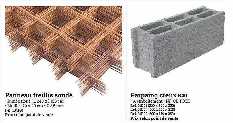 panneau treillis soudé, parpaing creux b40