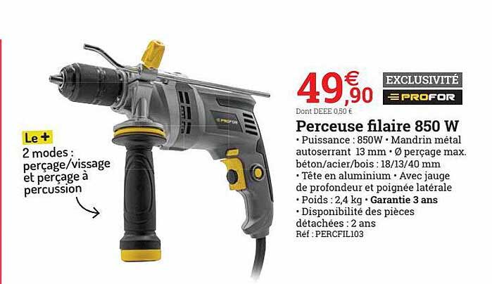 perceuse filaire 850 w profor
