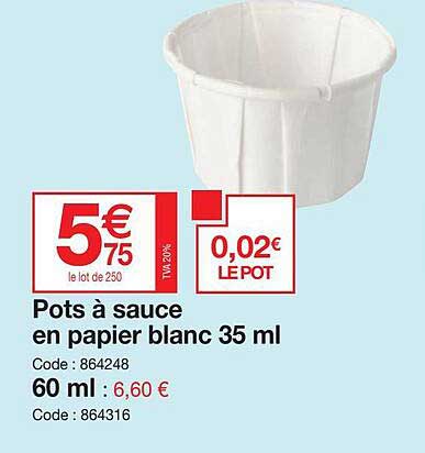 pots à sauce en papier blanc 35 ml, 60 ml