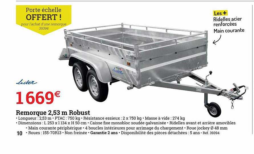 remorque 2,53 m robust lider