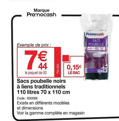 sacs poubelle noirs à liens traditionnels 110 litres 70 x 110 cm