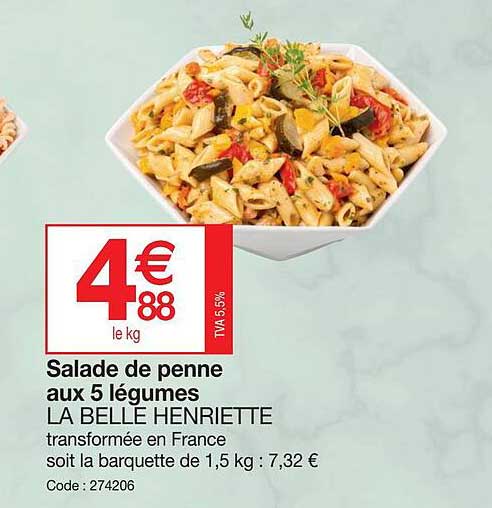 salade de penne aux 5 légumes la belle henriette