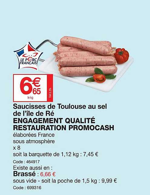 saucisses de toulouse au sel de l'île de ré engagement qualité restauration promocash