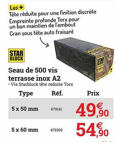 Seau De 500 Vis Terrasse Inox A2 Star Block