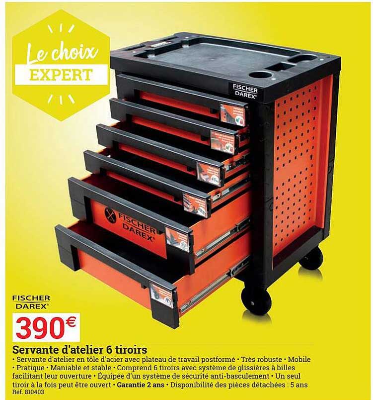 servante d'atelier 6 tiroirs fischer darex