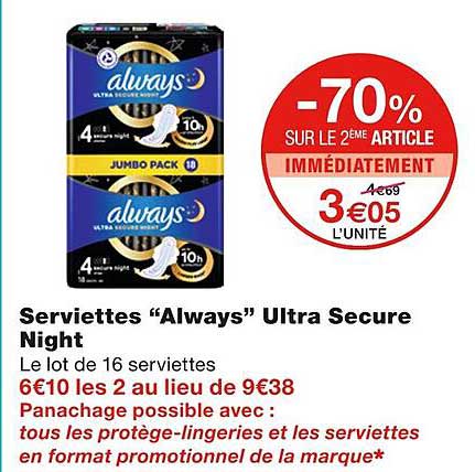 serviettes "always" ultra secure night