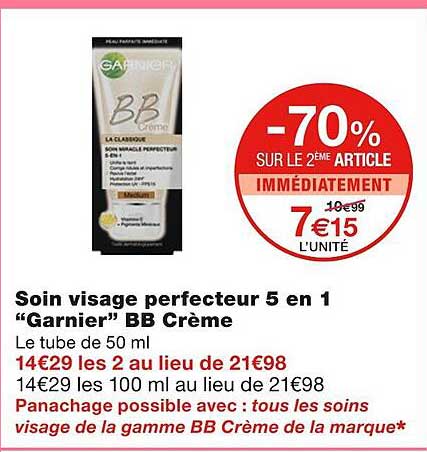 soin visage perfecteur 5 en 1 "garnier" bb crème