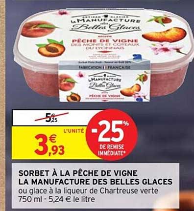 sorbet à la pêche de vigne la manufacture des belles glaces