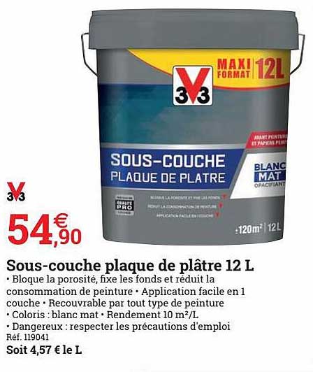 sous-couche plaque de plâtre 12l 3v3