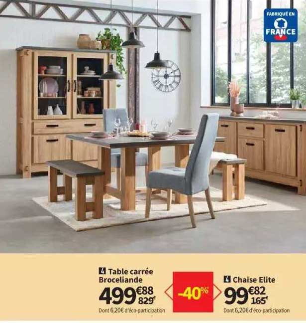 Table Carrée Broceliande, Chaise Elite