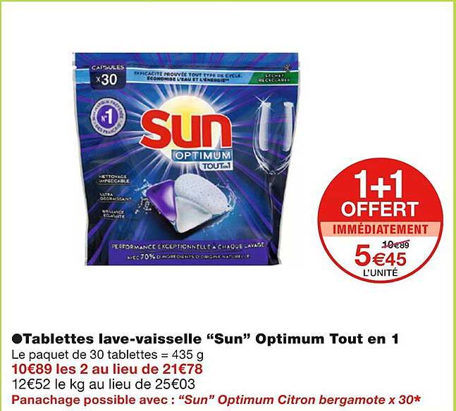 tablettes lave-vaisselle "sun" optimum tout en 1