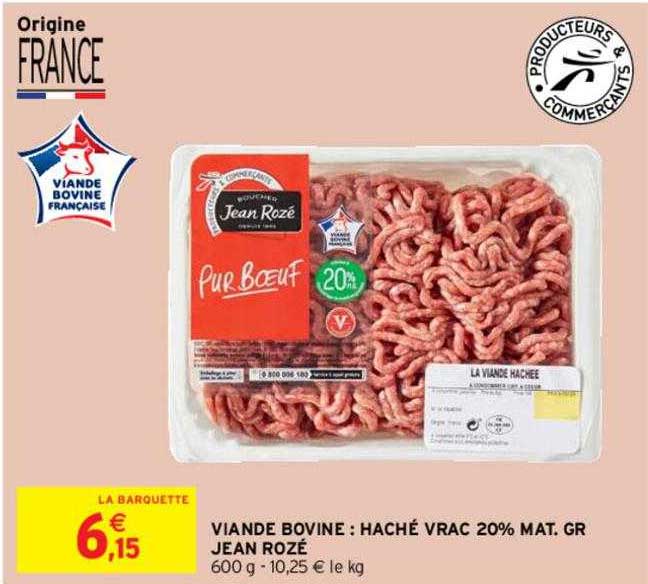 viande bovine : haché vrac 20% mat. gr. jean rozé