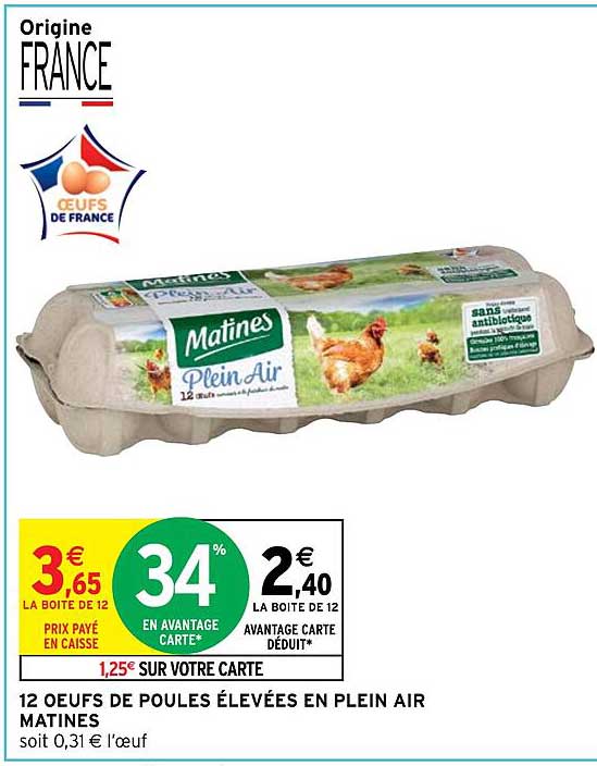 12 œufs de poules élevées en plein air matines