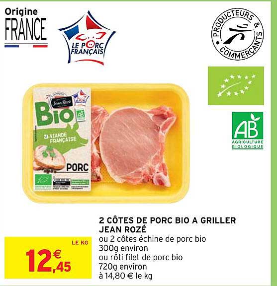 2 Côtes De Porc Bio à Griller Jean Rozé