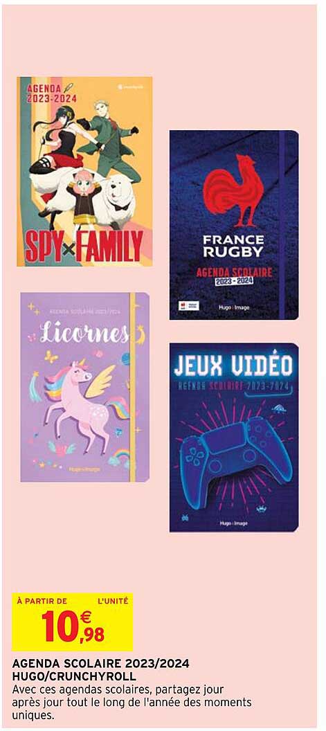 agenda scolaire 2023/2024 hugo/crunchy roll
