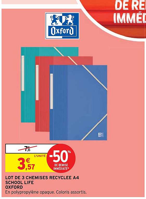 Lot De 3 Chemises Recyclée A4 School Life Oxford
