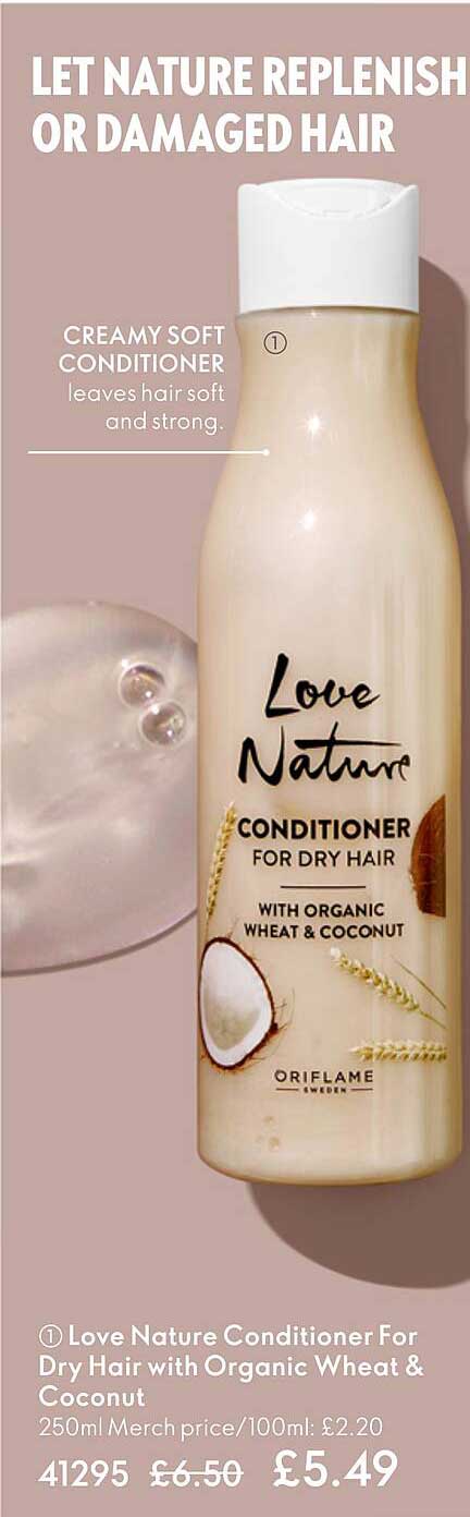 love nature conditioner for dry hair with organic wheat & coconut