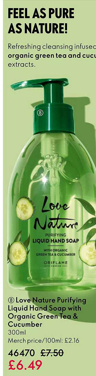 love nature purifying liquid hand soap with organic green tea & cucumber