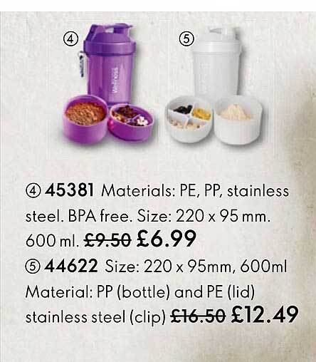 materials : pe, pp, stainless steel, size : 220 x 95mm, 600ml