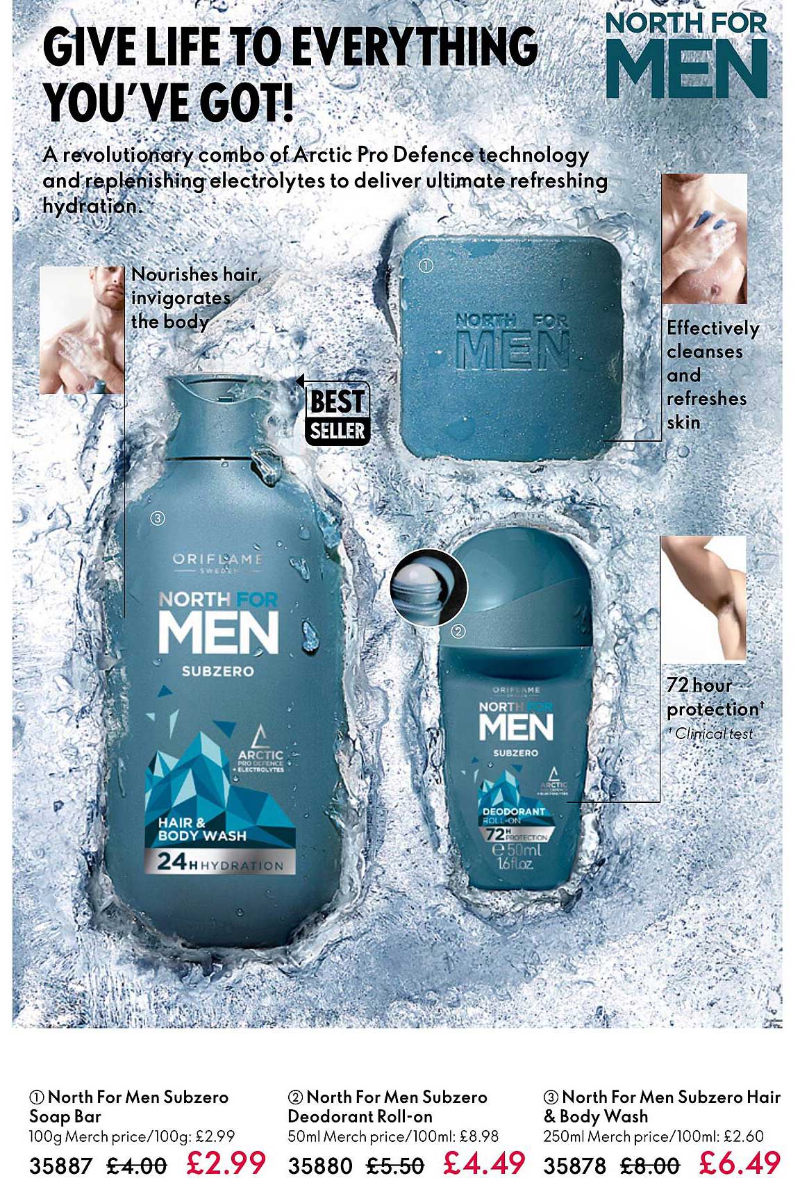 north for men subzero soap bar, north for men subzero deodorant roll-on, north for men subzero hair & body wash