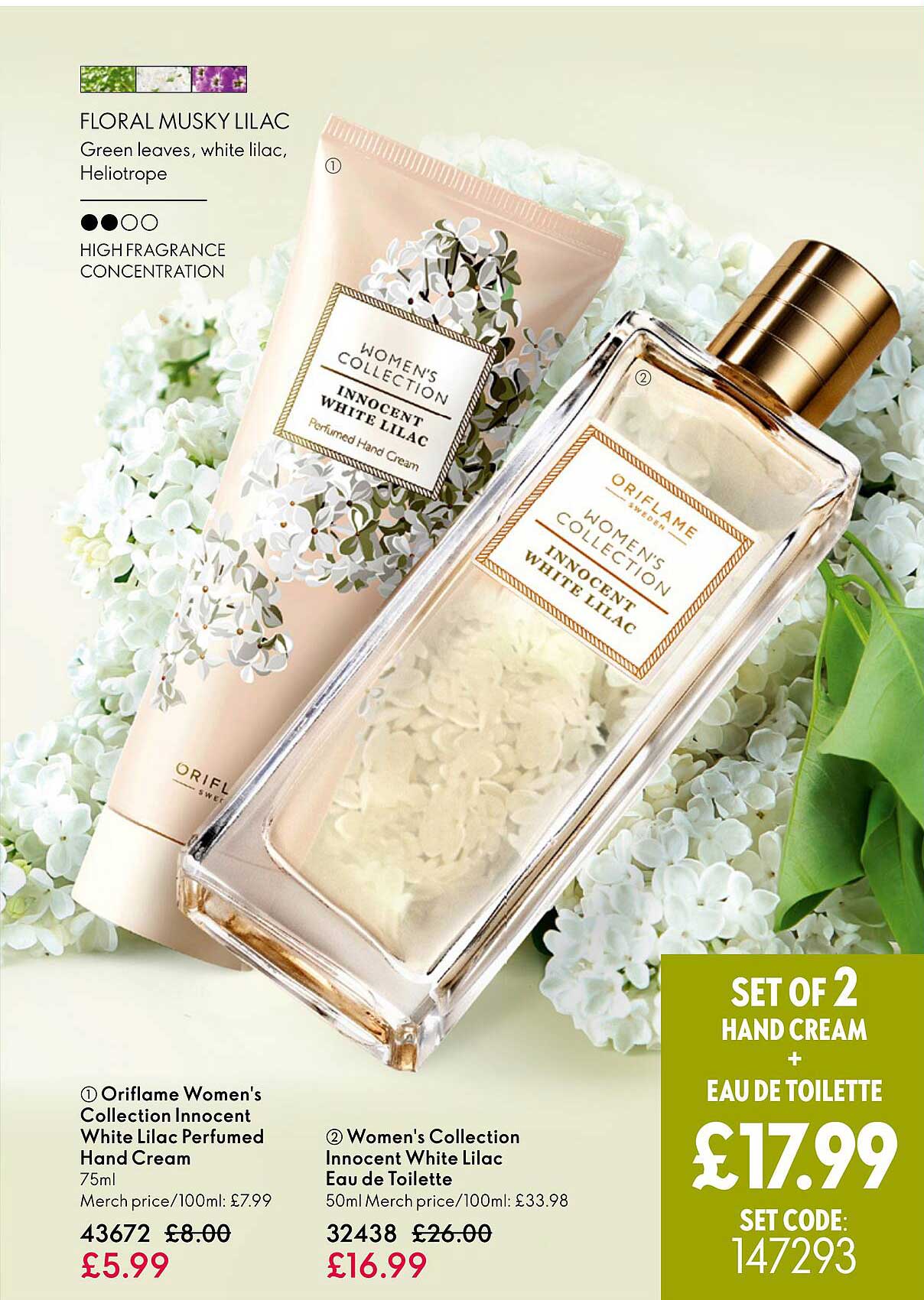 oriflame women's colleciton innocent white lilac perfumed hand cream, women's collection innocent white lilac eau de toilette