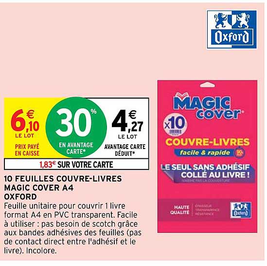 10 feuilles couvre-livres magic cover A4 oxford