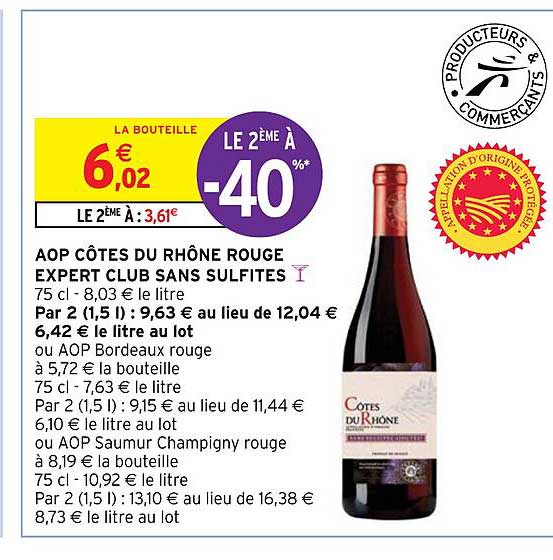 aop côtes du rhône rouge expert club sans sulfites